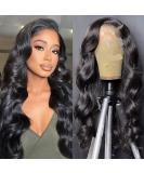 Ainmeys 26 Inch Brazilian Body Wave HD Transparent Lace Front Wig | 9A Unprocessed Virgin Human Hair | 180% Density Deep Part | Pre Plucked Natural Black | for Black Women - Buy Online on SooperMarket.com