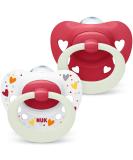 Nuk Signature Night Baby Casing |0 6 months |Calms 95 % of the babies |BPA-free silicone pacifier in heart shape |Lights up in the dark |With etui |Red heart |2 pieces of 0-6m light effect red - Buy Online on SooperMarket.com