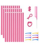 30-Piece 9.45 Flexible Curling Rods Set with SEPGLITTER Hair Twist Foam Rollers and Pintail Comb - No Heat Curlers for Girls - Pink Foam Hair Curler for Long & Short Hair - Buy Online on SooperMarket.com