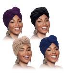 SATINIOR 4 Pieces African Pattern Headwrap Pre-Tied Bonnet Turban Knot Beanie Cap Headwrap Hat Purple, Black, Navy, Camel - Buy Online on SooperMarket.com