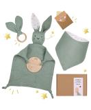 Laferka Baby Gift Set for Boys & Girls - Newborn 100% Cotton Cuddling Cloth Bibs Bite Ring & Wooden Shield - Perfect Birth Gift - Buy Online on SooperMarket.com