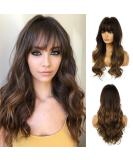Esmee 24 inch Long Curly Hair Wigs for Women Brown Natural Synthetic Heat Resistant Wigs with Bangs - Buy Online on SooperMarket.com