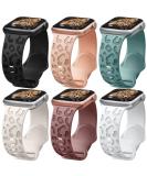 6 Pack Leopard Engraved Apple Watch Bands - Waterproof Cheetah Sport Silicone Wristbands for Women - Compatible with iWatch Series 8 7 6 5 4 3 2 SE - Starlight-38 A - Black/Pink Sand/Pine Green/Starlight/Smoke Violet/White - Buy Online on SooperMarket.com