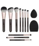 10 Pcs Professional Makeup Brush Set with Sponge & Cleaner - Brown - Buy Online on SooperMarket.com