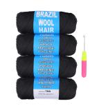 COOKOO 4 Roll Natural Black Brazilian Wool Hair Acrylic Yarn for African Crochet Hair Jumbo Braids Senegalese Twisting Knitting Hair Braids Faux locs Spiral Corkscrews Braids Twist Wraps 70G/Roll(1B) 4 Roll 1B - Buy Online on SooperMarket.com
