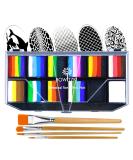 Bowitzki Professional Face Painting Kit For Kids Adults 12x10 gm Face paint Set with Stencil One Stroke Split Cake Non Toxic Rainbow Flora Dolphin Unicorn Flame Body Paint Makeup - Buy Online on SooperMarket.com