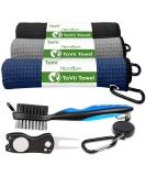 ToVii Golf Towel with Microfiber Waffle Pattern, Brush Tool Kit, Club Groove Cleaner, and Divot Tool - Navy | Golf Accessories for Men - Buy Online on SooperMarket.com