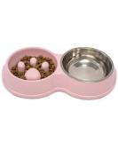 Fur & Bone Double Slow Feeder Dog Bowl | Raised Non-Slip Cat Food & Water Bowl | Stainless Steel, Pink - Buy Online on SooperMarket.com