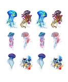 SanerLian Jellyfish Watercolor Temporary Tattoo Sticker Ocean Waterproof Kids Children Party Favor Decorations Hand Arm Shoulder Body Art 10.5X6cm Set of 12 (SF168) - Buy Online on SooperMarket.com