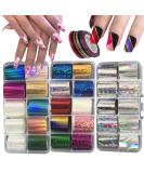 30 Roll Hologrphic Transfer Nail Foil Sticker Silver Laser Nail Decals 10 Roll Nails Strip Tape for Nails Art Design Decoration Holographic A - Buy Online on SooperMarket.com