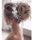 Unicra Flower Bride Wedding Hair Vine Pearl Bridal Hair Piece Leaf Hair Accessories Rhinestone Headband for Women and Girls (Silver) - Buy Online on SooperMarket.com