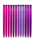 12 Pcs Colored Hair Extensions Colorful Clip in Hair Extensions 22 inch Synthetic Straight Hair Extensions for Kids Girls Women Dark purple - Buy Online on SooperMarket.com
