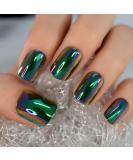 Chrome Green Press On Nails Short Square Full Cover Fake Fingernails Art Daily Wearable Electroplate Design Manicure False Nails Tips (24pcs) L6248A - Buy Online on SooperMarket.com