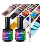 BURANO Nail Art Foil Glue Gel, 15ML 2 Bottles with 60PCS Foils Sticker, Nails Designer Adhesive Transfer Art UV LED Lamp Required Fall Winter - Buy Online on SooperMarket.com