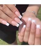 24PCS Long French False Nails Square - Matte Nude White Full Cover Press on Nails for Women Girls - Jelly Glue Included - Buy Online on SooperMarket.com
