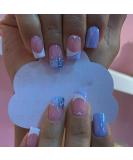 Blue Heart French Style False Nails - 24pcs Medium Square Press on Nails with Glue - Elegant Sweet Fake Nails for Women and Girls - Buy Online on SooperMarket.com