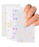5D Embossed Spring Daisy Nail Art Stickers - Self-Adhesive White Yellow Flower Decals - Buy Online on SooperMarket.com