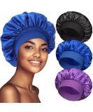 3 Pack Satin Bonnet Silk Bonnet for Sleeping Bonnets for Black Women Hair Bonnet for Sleeping Large Sleep Cap Wide Soft Band Bonnet for Curly Hair Set C - Buy Online on SooperMarket.com