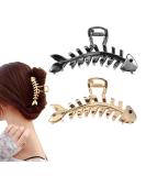 2 Pcs Large Fish Bone Hair Clips - Non-slip Metal Hair Claw Clips in Black and Gold for Thick or Thin Hair - Geometric French Hair Grip Accessories for Women - Buy Online on SooperMarket.com