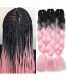 Tess Braids Extensions Ombre 60 cm - 3 Pack Jumbo Kanecalon Hair for Box Braids | Black/Light Pink Ombre 100g Bundle - Buy Online on SooperMarket.com