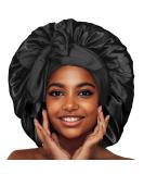 Satin Silk Hair Bonnet for Women | Adjustable Jumbo Sleep Cap for Long Curly Hair | Black - Buy Online on SooperMarket.com