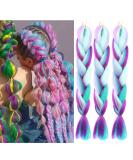 Jumbo Braiding Hair Fiber Mix 3pcs - Rainbow Colors Extensions - Kanekalon Synthetic Hair - 24 Inch - Blue-Light Purple-Pink - Soft & Healthy - Buy Online on SooperMarket.com