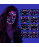 Beisto 8 Set Fluorescent Face Tattoo Stickers - Glow UV Neon Temporary Tattoos for Women - Halloween Christmas Festival Party Props - Buy Online on SooperMarket.com