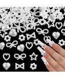 600 Pcs White Pearls 3D Nail Charms - Multi Shapes Heart Bowknot Star - Acrylic Beads for DIY Manicure & Jewelry - Buy Online on SooperMarket.com