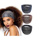CAKURE Sequins Wide Headbands Pack of 3 - African Head Wraps for Women and Girls - Bling Boho Turban Hair Bands - Stretchy Scarf for Yoga, Running, Sports - Blue, Red, Black - Buy Online on SooperMarket.com