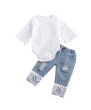Baby Girl Clothes Outfits White Lace Ruffle Romper Top +Jeans Shorts Clothing Set 3-24 Months 6-12 Months White2 - Buy Online on SooperMarket.com