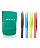 Tweezers Set with Leather Case - 4Pcs Professional Stainless Steel Eyebrow Tweezers for Women - Precision Tweezers for Ingrown Hair, Splinter Removal - Ideal for Facial Hair - Multi-Color - Buy Online on SooperMarket.com