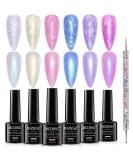 MIZHSE Pearl Gel Nail Polish Set - 6 Shimmer Colors | Pearlescent Shell Glitter | Soak Off UV Lamp Gel | White, Pink, Blue | BKJGLW208 - Buy Online on SooperMarket.com