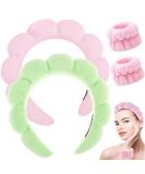 Spa Terry Cloth Headband Set for Women - Pink & Light Green | Bubble Skincare Headband with Face Wash Wristbands| Soft & Puffy Makeup Headband - Great Gift Idea - Buy Online on SooperMarket.com