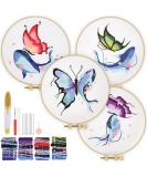 Embroidery Stitch Practice Kit - 4 Sets Butterfly & Whale Designs for Beginners | Includes Cloth, Hoops, Threads | Learn Embroidery Skills - Buy Online on SooperMarket.com
