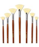 DUGATO Artist Fan Paint Brush Set of 7  White Hog Bristle Natural Hair Anti-Shedding Brush Tips  Long Wooden Handle for Comfortable Holding  Great for Acrylic Watercolor Oil Painting - Buy Online on SooperMarket.com