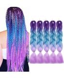 Tess Braids Extensions - 60 cm Jumbo Kanekalon Hair Braids (5 Pack) | Ombre Purple/Blue/Light Purple - Perfect for Box Braids | 100g/Bundle - Buy Online on SooperMarket.com