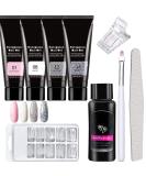 Poly Nail Gel Kit 4 Colors with Slip Solution | Glitter Builder Gel Nail Extension Set for Beginners | French Manicure Gift 4 Colors- Set B - Buy Online on SooperMarket.com
