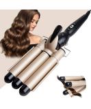 3 Barrel Curling Iron Wand- 1 Inch Ceramic Tourmaline Triple Barrels, Dual Voltage, Adjustable Temperature - Gold - Buy Online on SooperMarket.com