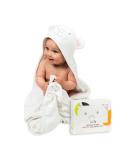 JM Organic Bamboo Hooded Baby Towel Set - Hypoallergenic & Absorbent - Perfect Baby Gift - Pink Bear Design - Includes Washcloth & Laundry Bag - 35x35 inches - Buy Online on SooperMarket.com
