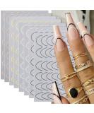 French Line U-Shaped Nail Art Stickers - 8 Sheets Exquisite Decals in Gold, Silver, Black, and Rose Gold for Women and Girls - Buy Online on SooperMarket.com