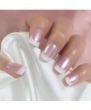 Elevenail Glossy Pearl Pink White French False Nails Medium Short Squoval Press on Nails Fake Manicure Faux Ongles Christmas Nail Art Tips Gift for Women and Girls White Pink - Buy Online on SooperMarket.com