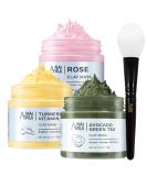 Anirui turmeric vitamin C tonerde mask - rose face mask - avocado green tea mud mask spa face masks set for deep cleaning oil control reduction of acne and pores 210g pink - Buy Online on SooperMarket.com