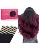 Salife Tape Extensions - 20 Pcs Real Hair 50g 14 Inch Jet Black to Burgundy Remy Invisible Skin Weft Tape In - Buy Online on SooperMarket.com