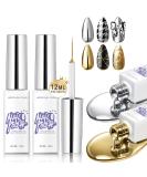 Metallic Mirror Painting Nail Polish - 2x12ml Silver & Gold - Chrome Effect Striper Gel with Brush for DIY Nail Art Manicure - Buy Online on SooperMarket.com