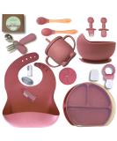 Baby Led Weaning Feeding Set (17 Pcs) | Suction Silicone Bowl, Self-Feeding Utensils & Fruit Feeder Cup | Rose Pink V2 - Buy Online on SooperMarket.com