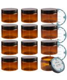 Qeirudu 4 oz Amber Plastic Jars 12 Pack - Refillable Round Brown Cosmetic Containers with Lids and Labels for Beauty Products - Buy Online on SooperMarket.com
