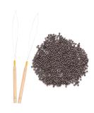 Vlasy Nano Beads 3.0mm 200PCS with Hair Extension Loop Needle Threaders Set - Brown | Silicone Lined Nano Rings for Hair Extensions - Buy Online on SooperMarket.com