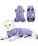 HEYWEAN Cat Recovery Suit - M Purple Stripes | Post-Surgery Bodysuit for Cats | Cone Collar Alternative & Surgical Shirt - Buy Online on SooperMarket.com