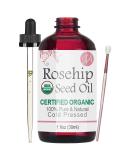 Organic Rosehip Seed Oil 1oz - USDA Certified, Cold Pressed, Chemical-Free, Unrefined - Natural Moisturizer for Hair, Skin & Nails - Buy Online on SooperMarket.com
