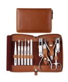 FAMILIFE Professional 11-in-1 Manicure Set with Brown Leather Travel Case - Stainless Steel Nail Clippers & Pedicure Tools Kit for Men - Luxury Grooming Gift - Buy Online on SooperMarket.com